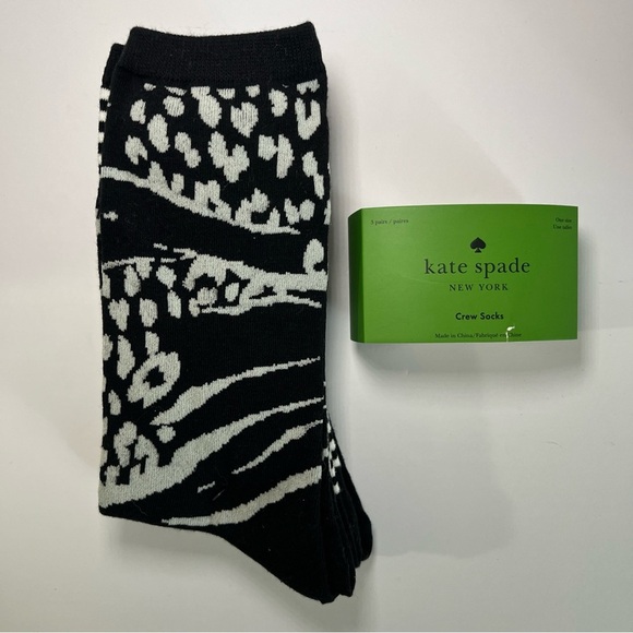 NWT Kate Spade Crew Socks 3 Pack One Size 4-10 Black White Striped Flower Animal - Picture 3 of 8